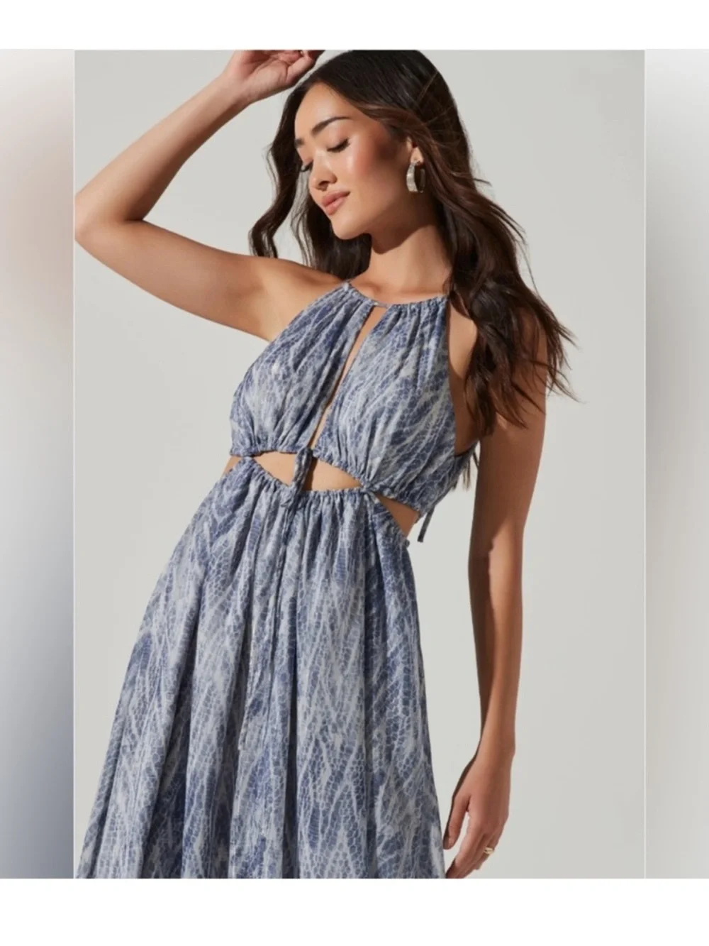 ASTR the Label Snakeskin Blue Halter Cutout Maxi Dress - Picture 2 of 7
